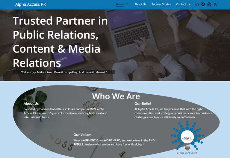 Alpha Access PR website homepage