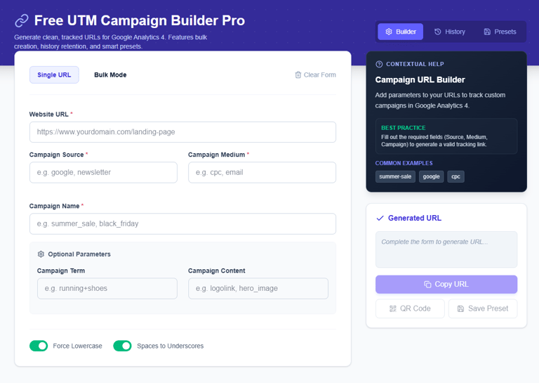 UTM Campaign Builder tool interface